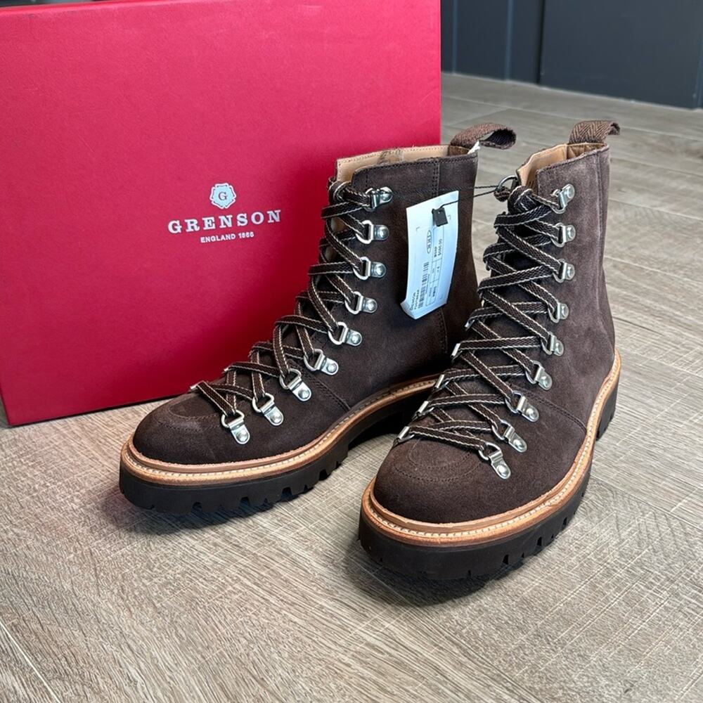 NIB GRENSON Women’s Brown Suede Leather Lace Up Nanette Hiker Boots